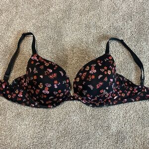 Victoria’s Secret Push Up Bra 34DDD/34F, Black with Pink butterflies